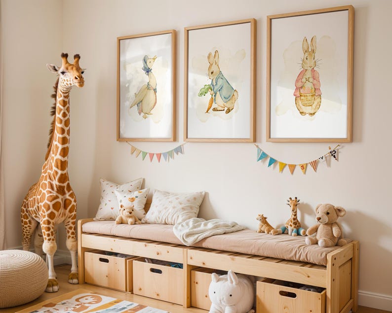 Peter Rabbit and Flopsy Watercolor Nursery Art
