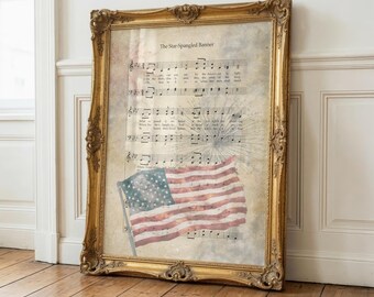 Star Spangled Banner Vintage Sheet Music Print | Rustic American Flag Wall Art | Patriotic Home Decor | 4th of July Americana Wall Poster