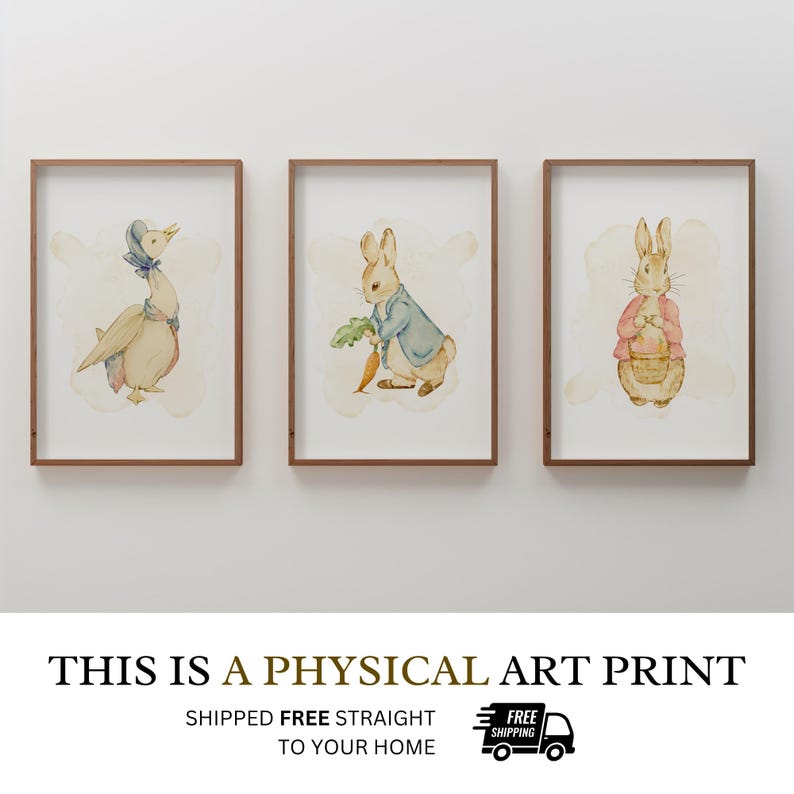 Peter Rabbit and Flopsy Watercolor Nursery Art Printed and Shipped