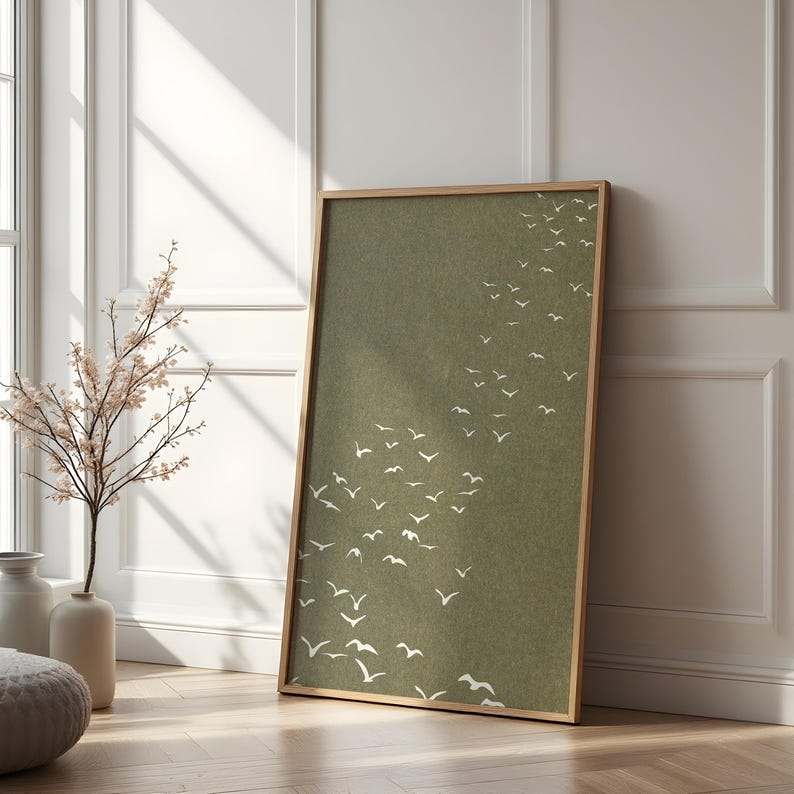 Flock of Birds Olive Print