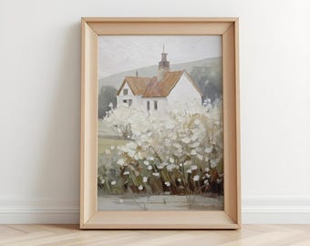 English Countryside Wall Art | Vintage Cottage Landscape | English Village Print | Cottagecore Decor | Rustic Farmhouse Art