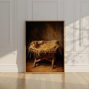 Lámina navideña de pesebre vacío / Arte mural navideño / Ilustraciones de pesebre para decoración navideña del hogar / Lámina de belén religioso para Navidad
