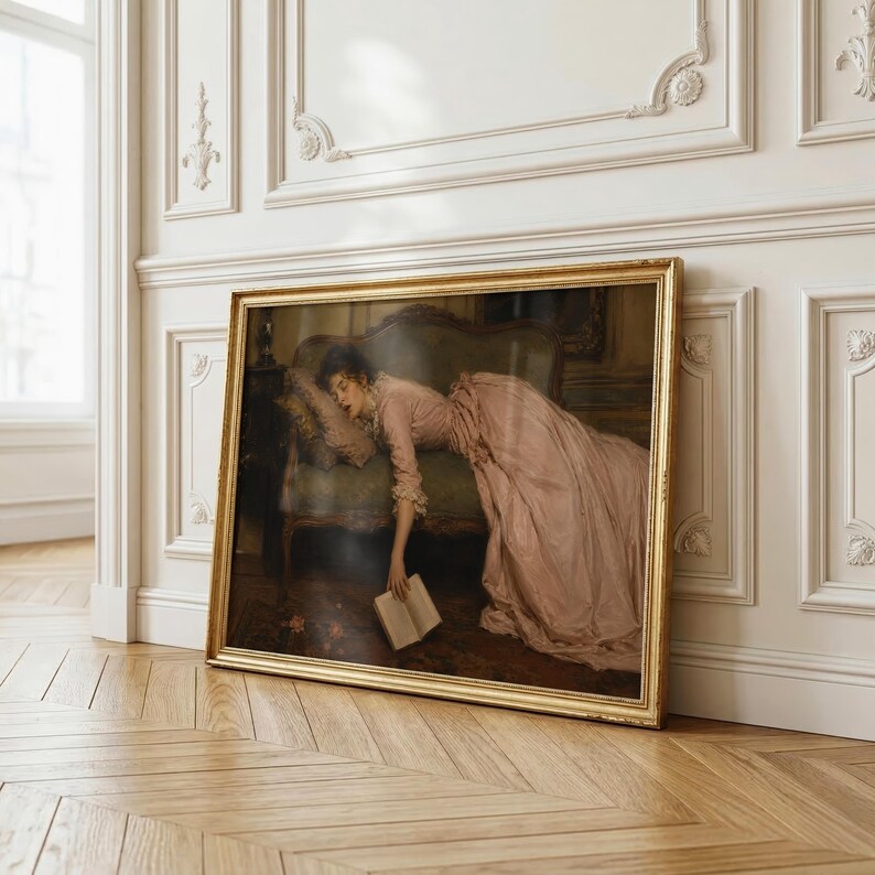 Victorian Woman Reading Wall Print | Reading Nook Art | Funny Victorian Painting | Cozy Book Lover Decor | Bookish Wall Decor for Library image 10
