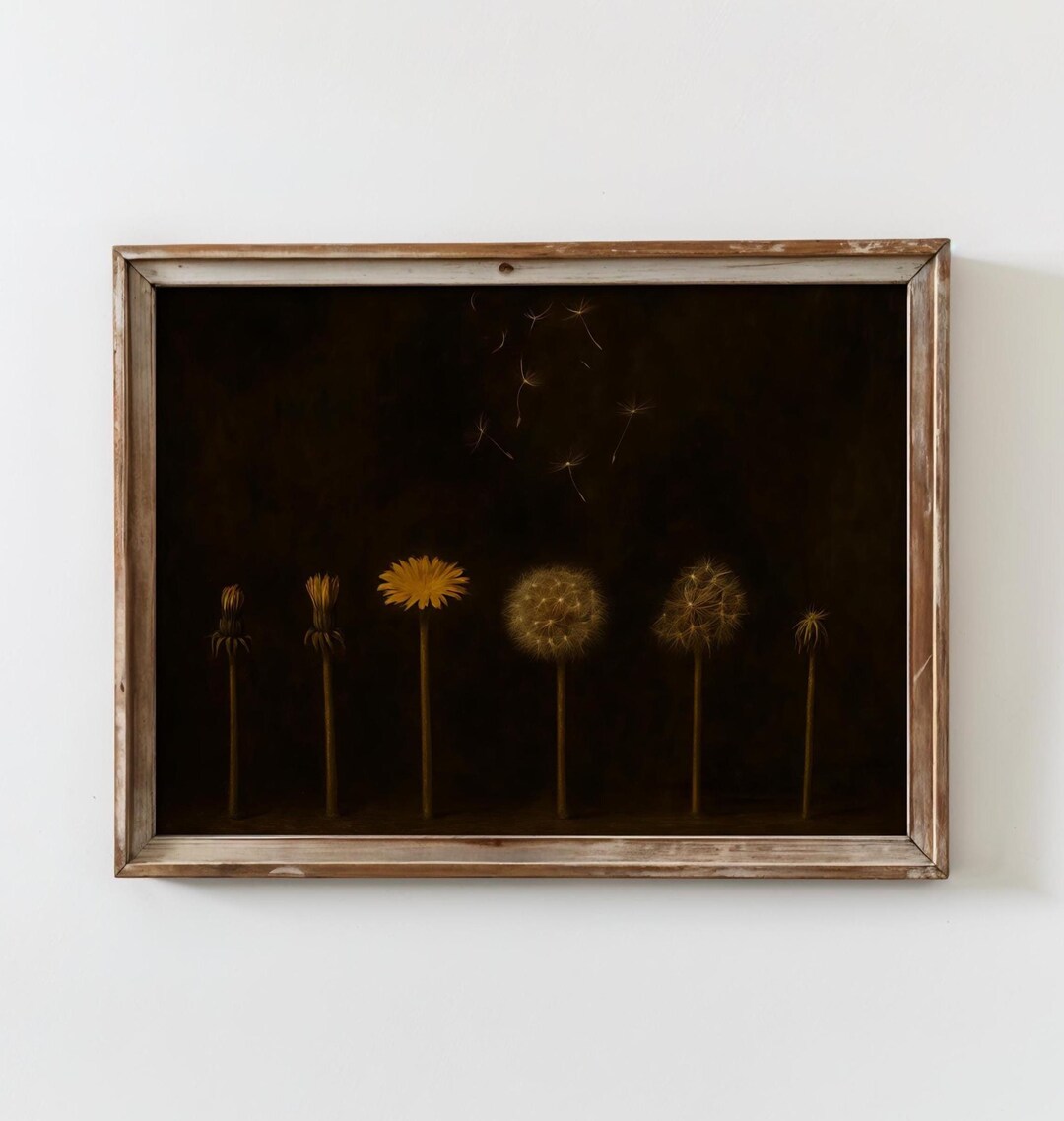 Dark Dandelion Wall Art | Moody Cottagecore Print | Vintage Botanical ...