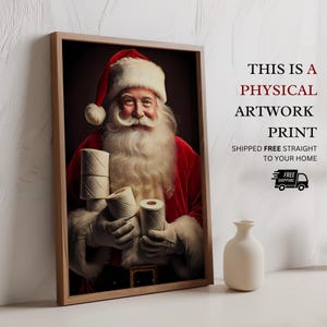 Lámina divertida de Papá Noel para el baño / Arte de humor navideño para el baño / Póster divertido para las fiestas imagen 2