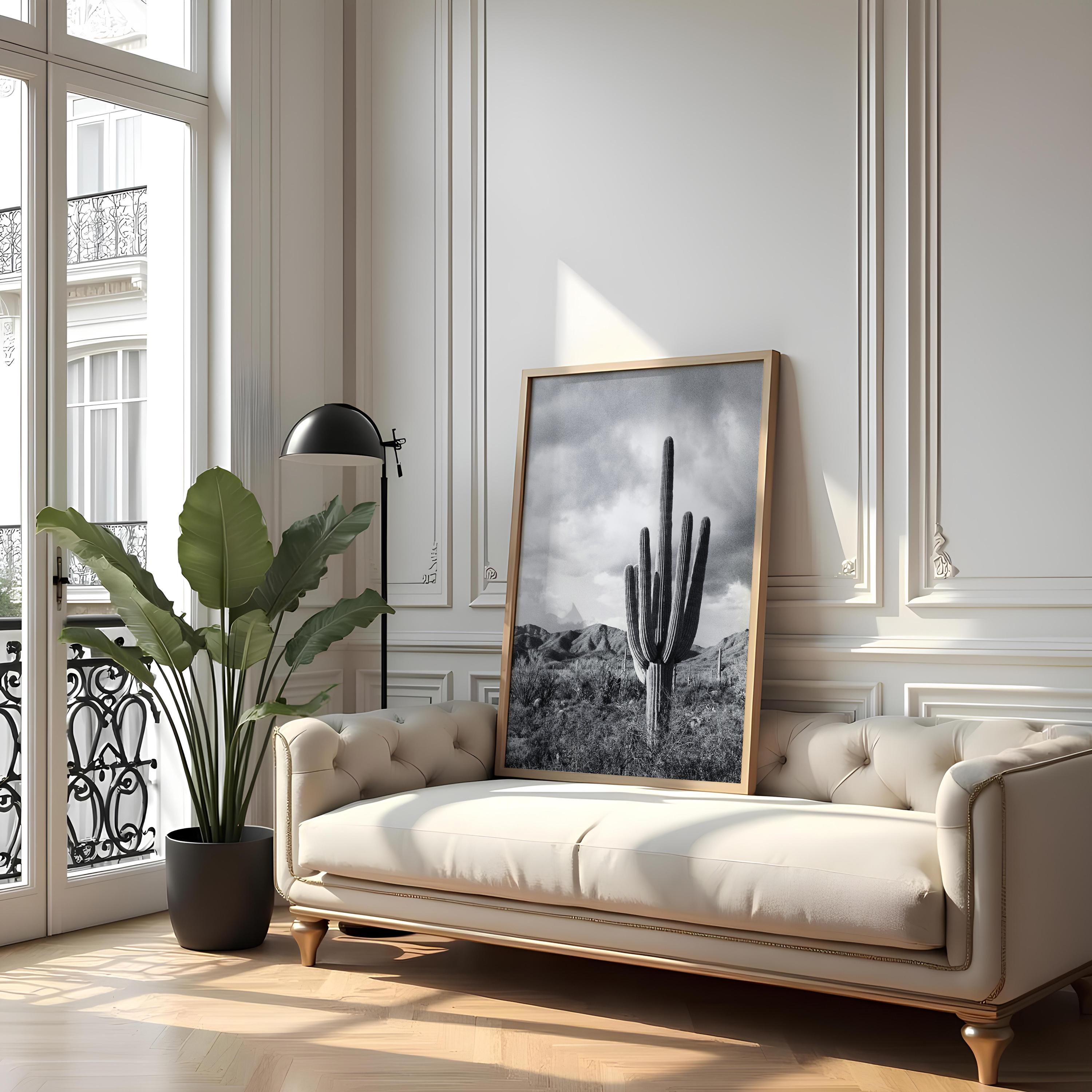 Saguaro Cactus Black and White Print | Desert Wall Art | Southwestern ...