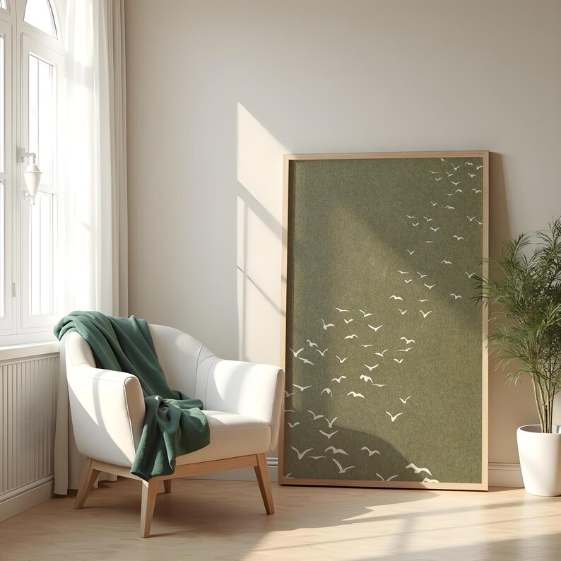 Flock of Birds Olive Print