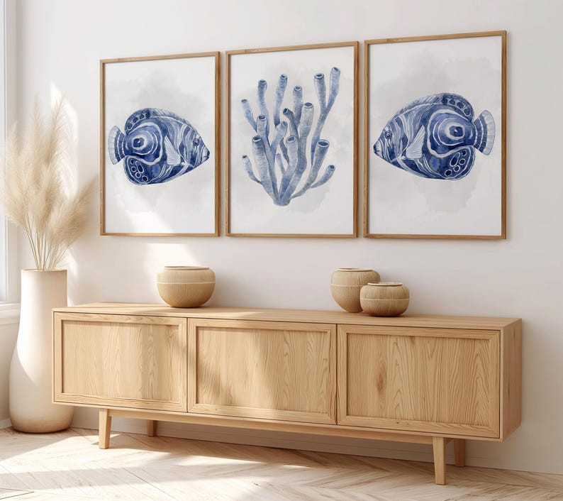 Navy Blue Fish and Coral Wall Art