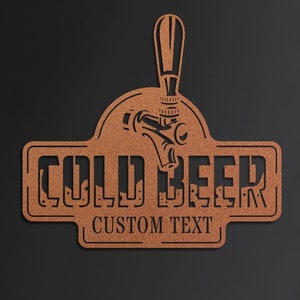 Arte de pared de metal con cerveza fría personalizado • Letrero de acero personalizado para bar o pub • Decoración de pared para fiestas en la puerta de entrada • Decoración de pared para cueva de hombre para interior y exterior