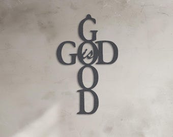 Gott ist gut Metall Wandkunst • Religiöses Kreuz Stahl Wandschild • Minimalistisches christliches Wanddekor • Kruzifix Jesus Wandbehang • Geschenk für Weihnachten