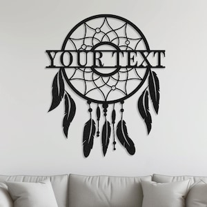 Arte de pared de metal con macramé personalizado • Letrero de pared de acero con nombre de familia personalizado • Decoración de pared para puerta de entrada • Colgante de pared moderno para interior y exterior