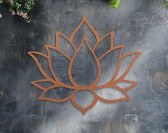 Lotus Blume Stahl-Schild • Yoga Metallwand • Religiöses Zen-Wanddekor • Dekorative Geometrie • Gym & Yoga Liebhaber Geschenkideen