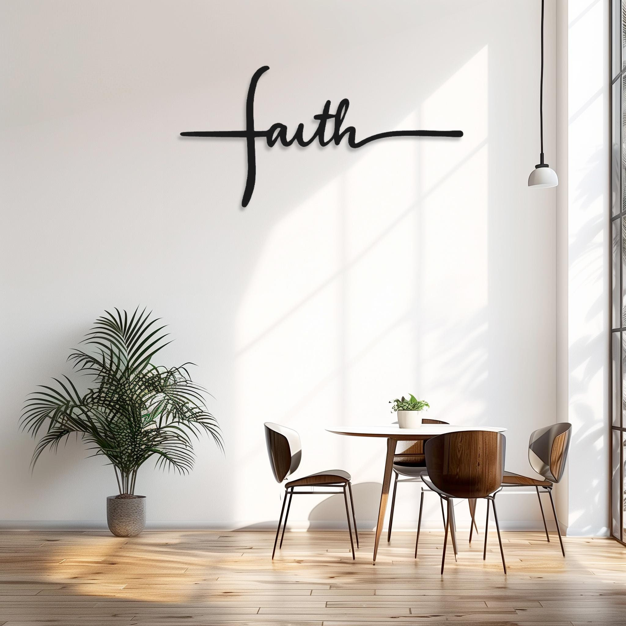 Glaube Kreuz Metall Wandkunst • Religiöses Stahl Wandschild • Minimalistisches christliches Wanddekor • Kruzifix Jesus Wandbehang • Geschenk für Weihnachten