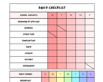 Kids chore chart, homeschool daily checklist, daily homeschool checklist, homeschool to-do list, daily homeschool guide, editable homeschool