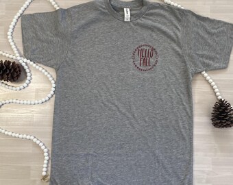 Hello Fall Heather Grey Shirt – Autumn Words Tee