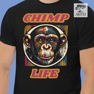 Animal T Shirt Gift Idea Chimp Apparell Design Monkey Print Chimapnzee Statement Tee Comfy Jungle T Shirt Chimp Life Streetwear Multicolour
