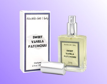 Sweet Vanilla Patchouli Perfume, 2oz, Fragrance Spray, Glass Bottle Gift