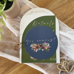 Plantilla de invitación de boda con diseño floral moderno/Invitación troquelada/Arco/Medio arco/Círculo/Tarjeta con detalles/Tarjeta RSVP