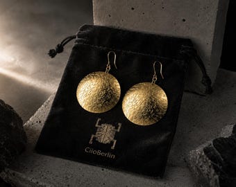 Hammered brass round earrings, minimalist handmade drop earrings, boho brass earrings, round statement gold earrings