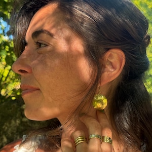 round gold earrings, domed brass earrings, handmade hammered earrings, classic round earrings