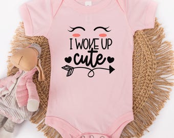 Body infantil feminino "Acordei fofa" rosa, divertido, unissex, para recém-nascidos, presente para chá de bebê, macacão de algodão para bebês, "Pequenos Amigos".