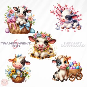 5 Funny Cow Sublimation Designs, Easter Sublimation Designs Bundle, High Quality Png, Instant Download, Kids Cow Bundle, Spring Clipart