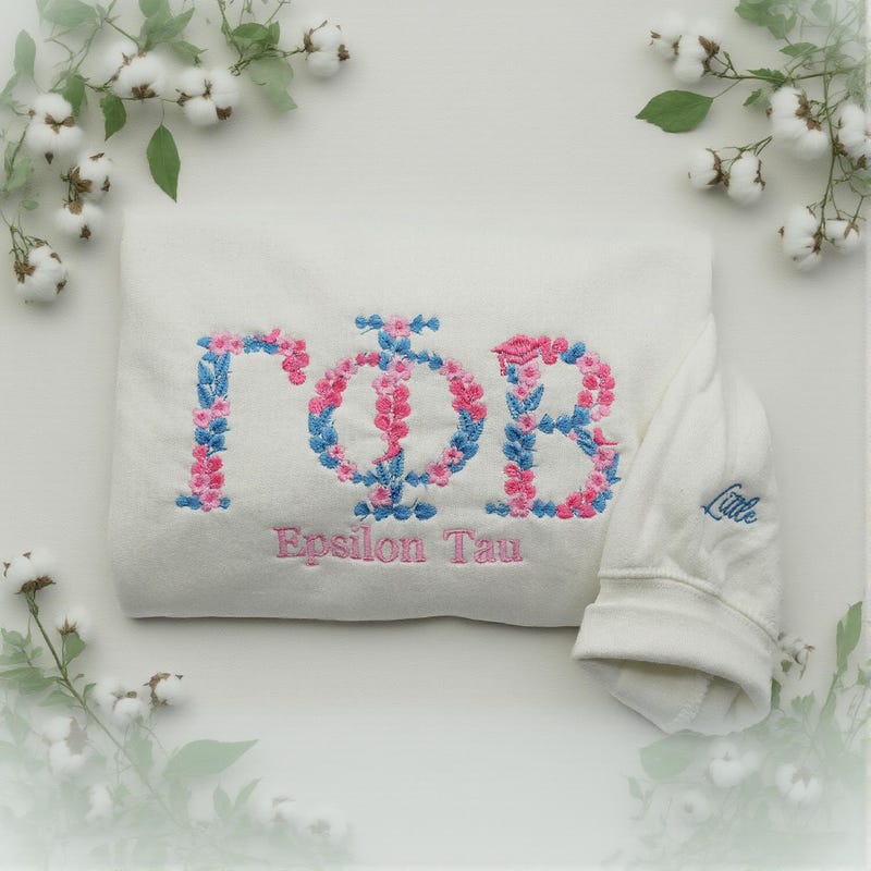 Personalisiertes Griechisches Sorority Sweatshirt mit floraler Stickerei | Epsilon Tau Sweatshirt | Individueller College-Pullover für Sie