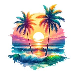 Ocean Vibes Png, sublimation, cliparts colorés d'été, image numérique de plage, tropical Png, conception de T-shirt, téléchargement immédiat Png, couleur