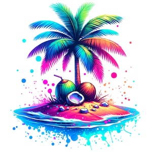 トロピカルパームツリーPNG、昇華デザイン、カラフルで楽しいネオンクリップアート、夏のデジタル画像、トレンディなPNG、Tシャツデザイン、インスタントダウンロードPNG