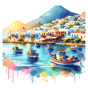 Griechenland PNG, Sublimationsdesign, bunte Clipart, griechische Insel, Sommer digitales Bild, trendiges Design, sofortiger digitaler Download Png, blaue Kunst