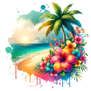 Ocean Vibes png, sublimatie design, kleurrijke zomer clipart, bloem digitaal beeld, tropische png, T-shirtontwerp, instant download png, kleur