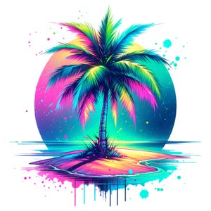 トロピカル パームツリー PNG、昇華デザイン、カラフルなネオン クリップアート、夏のデジタル画像、トレンディな PNG、T シャツ デザイン、インスタント ダウンロード png