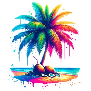 Palmera tropical PNG, diseño de sublimación de palmera, imagen prediseñada de neón divertida, PNG de moda, diseño de camiseta, diseño de bolso de mano, descarga instantánea