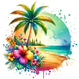 Tropical Ocean Vibes png, sublimation, clipart estival coloré, fleurs tropicales image, conception de T-shirt, téléchargement immédiat png, couleur