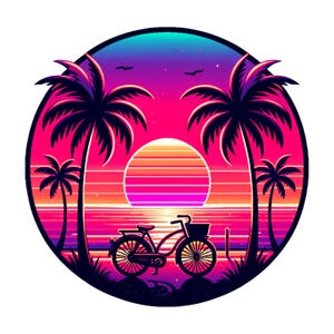 PNG trasparente in stile retrò, design a sublimazione, clipart colorata, immagine digitale estiva, PNG alla moda, download immediato, png bicicletta, divertimento al neon