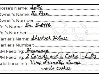 Printable Horse Stall Cards With Feed Schedule, Horse Show or Barn ...