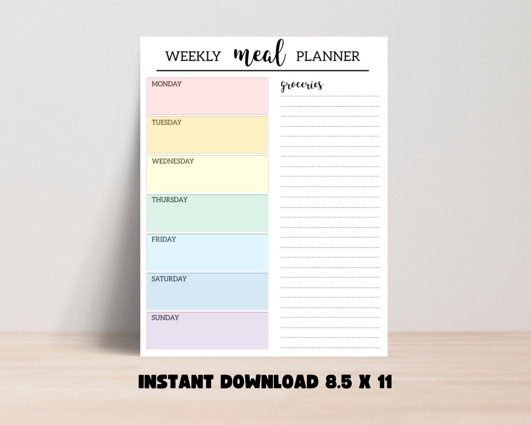 Weekly Meal Planner and Grocery List Printable, Meal Prep Planner ...