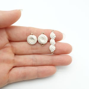 Whipped Cream Charm White Gold, Dessert Swirl Pendant, Single or Double Loop Connector, Triple Cream Link, Cute Sweets Jewelry Making Supply