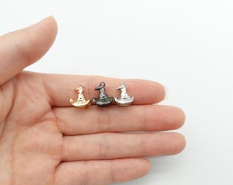 Halloween Witch Hat Charm: Gold, Silver, Black Metal Pendant