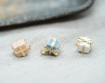 Mini caja de regalo con dije: ideal para la creación de joyas navideñas (7 x 7 mm)