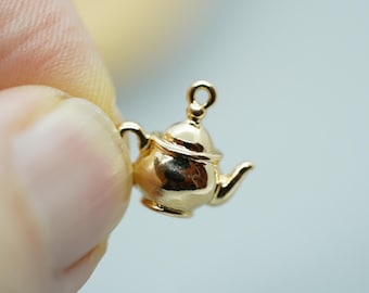 Gold-Plated Vintage Teapot Pendant: Necklace/Bracelet Charm (12x13mm)