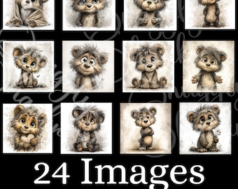 May include: A collection of 24 digital images featuring adorable cartoon bears in various poses and expressions. The bears are depicted in a soft, watercolor style with brown and beige tones. The text "24 Images" is displayed in a large, white font, with additional text below.