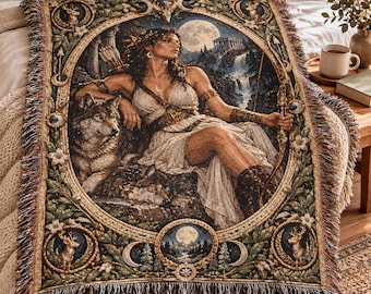 Artemis Woven Tapestry Blanket, Greek Mythology Gift, Dark Academia Tapestry, Greek Goddess Decor
