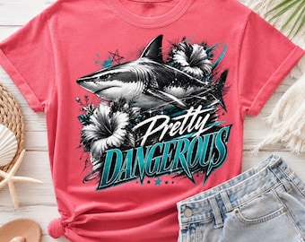 Comfort Colors Shark Shirt, Pretty Dangerous Beach Tee, Shark Lover Gift