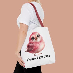 Cute Bird Tote Bag – Bird Lover Gift for Her – Whimsical Animal Canvas Bag – Nature Lover Eco Tote – Boho Bird Art Market Bag - Two images