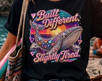 Beach Vacation Shirt, Built Different Slightly Tired Whale Comfort Colors Tee