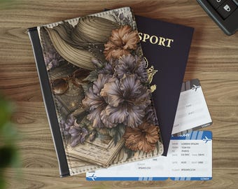 Floral Passport Cover, Vintage Travel Holder, RFID Wallet, Coastal Accessory