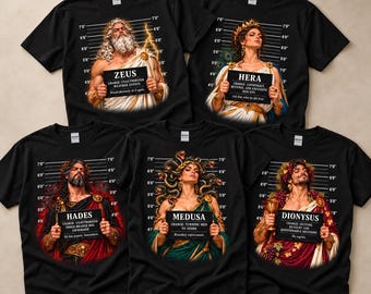 Mythology Has Mishaps Shirt, Greek God Mugshot Tee, Zeus Hera Hades Medusa Dionysus Shirt, Funny Mythology T Shirt