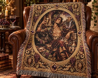 Vintage Woven Tapestry Throw, Bacchus Blanket, Dionysus Greek Mythology Home Decor, Wine God Tapestry