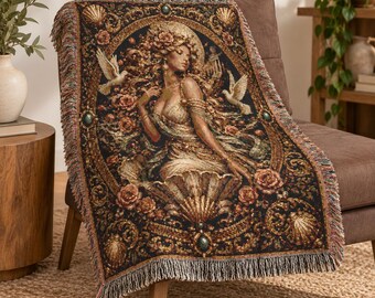 Aphrodite Woven Tapestry Blanket, Greek Mythology Gift, Gothic Tapestry, Greek Goddess Decor